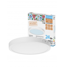 Светильник светодиодный накладной "Даунлайт НАРОДНЫЙ" круг СПО (белый) алюминий 24Вт 6500К