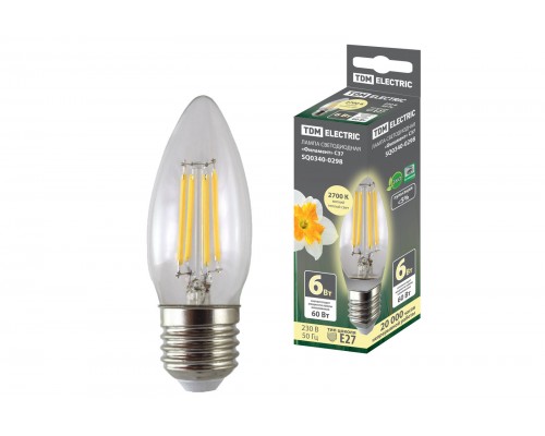Лампа светодиодная "Филамент" С37-6 Вт-230 В-2700 К–E27TDM