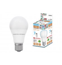 Лампа светодиодная НЛ-LED-A55-7 Вт-230 В-6500 К-Е27, (55х98 мм), Народная