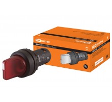 Переключатель на 3 положения с фиксацией SB7-CK3465-220V короткая ручка(LED) d22мм 1з+1р красный TDM