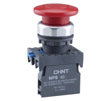 Кнопка 'Грибок' ф40мм с самовозвратом NP8-11M/14 красная 1НО+1НЗ IP65 (R) (CHINT)